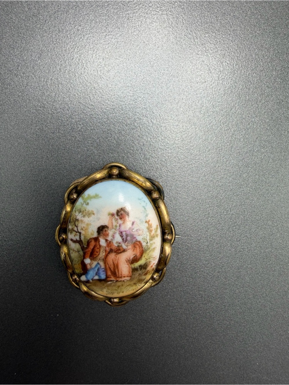 Vintage Porcelain Brooch Couple in Gold Frame #108PO